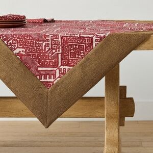 Brand New Pottery Barn Table Throw Red Patterned Tablecloth